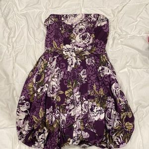 Charlotte Russe floral purple strapless mini dress, size small